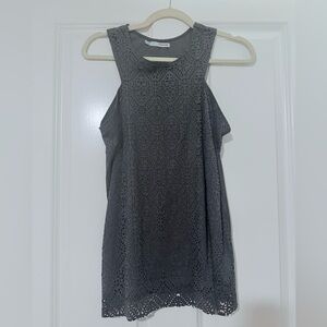 Elegant Gray Velvet Lace Top